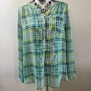 Liz Claiborne Sheer Blouse Polka Dot Print Size XL Lightweight Top
